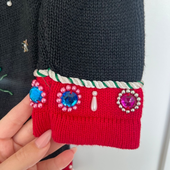 Vintage B.P. Design Christmas Tree Sweater Size S Sequined Jeweled Embellished - Picture 6 of 7